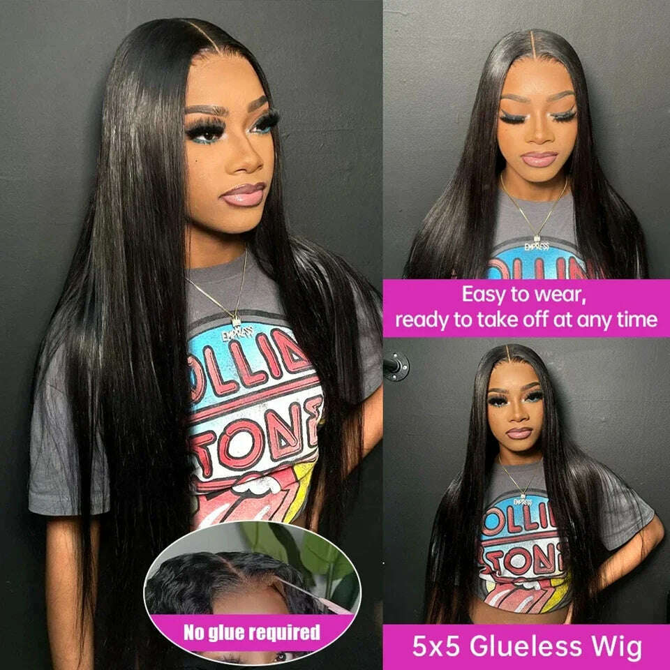KIMLUD, 5x5 Closure HD Transparent Upgrade Pre cut Lace Glueless Straight Human Hair Wigs Prelucked Brazilian Long Hair Wigs 200 Density, KIMLUD Womens Clothes