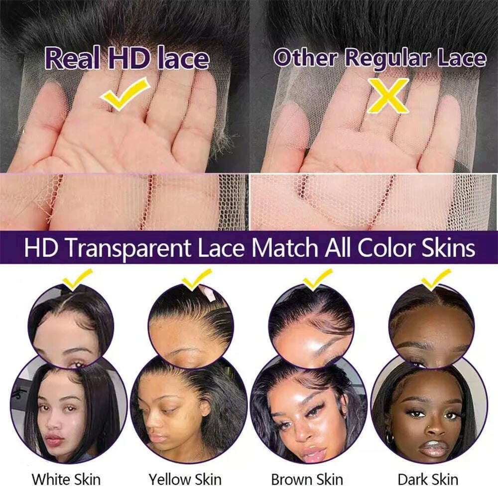KIMLUD, 5x5 Closure HD Transparent Upgrade Pre cut Lace Glueless Straight Human Hair Wigs Prelucked Brazilian Long Hair Wigs 200 Density, KIMLUD Womens Clothes