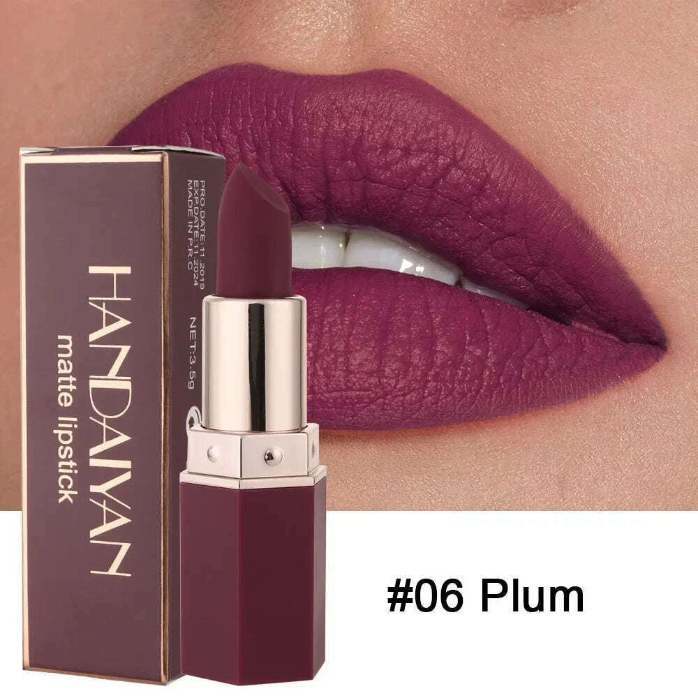 KIMLUD, 6 Colors Matte Lipstick Beauty Lip Gloss LippenstiftTinted Balm 24 Hours Waterproof Free Shipping Makeup, 06 / Full Size, KIMLUD Women's Clothes
