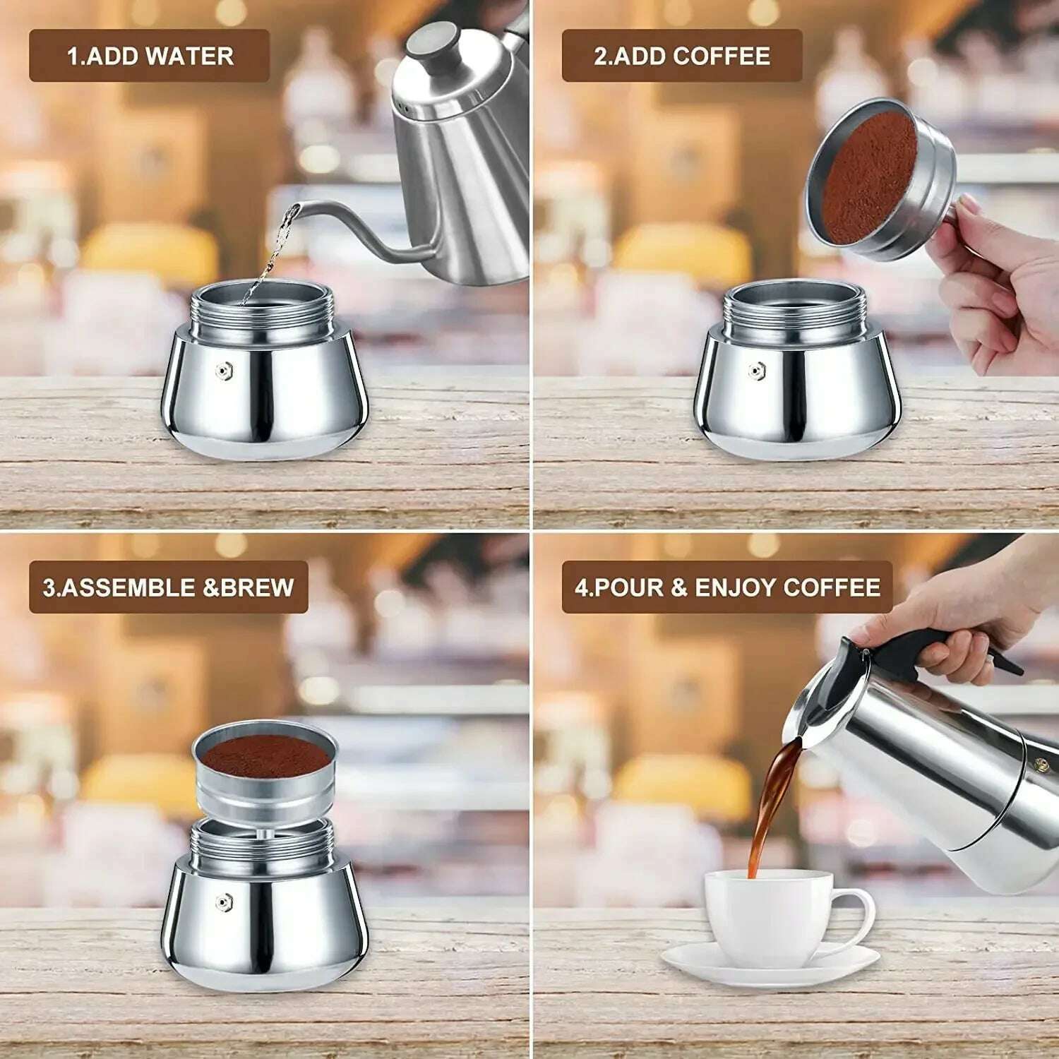 KIMLUD, 600ml Mocha Espresso Latte Stovetop Filter Stainless Steel Coffee Pot for Barista Moka Coffee Maker Coffee Maker Pot Coffee Pot, KIMLUD Womens Clothes