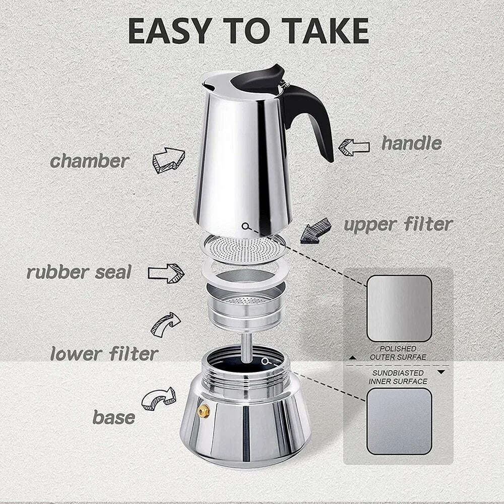 KIMLUD, 600ml Mocha Espresso Latte Stovetop Filter Stainless Steel Coffee Pot for Barista Moka Coffee Maker Coffee Maker Pot Coffee Pot, KIMLUD Womens Clothes