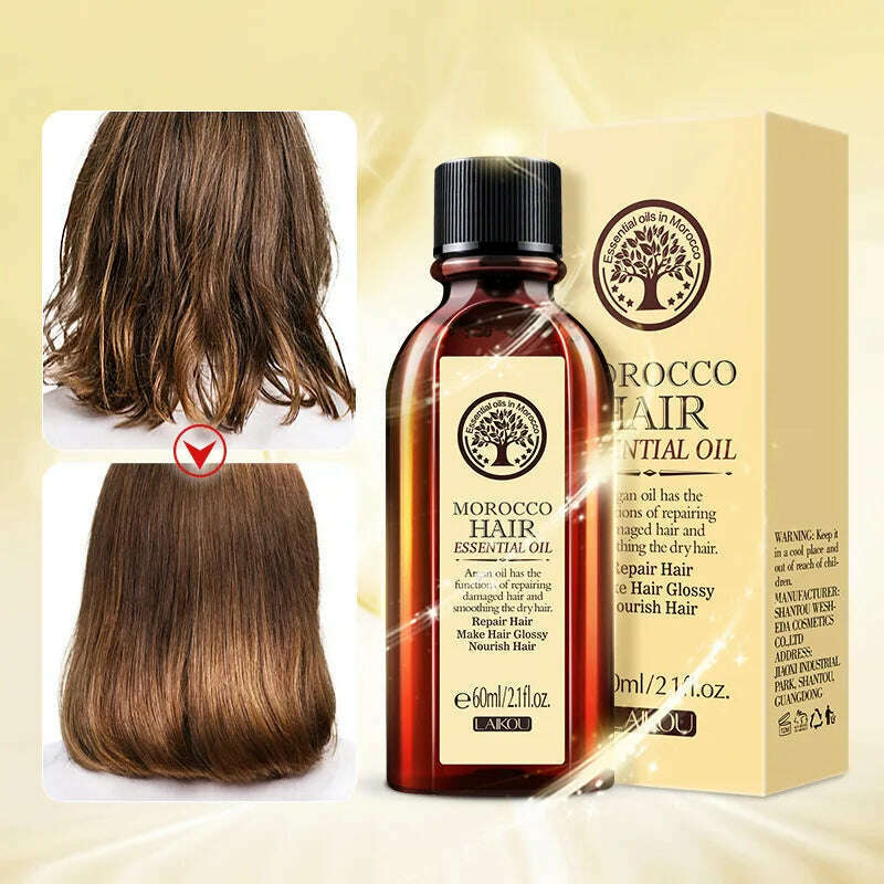 60ML Hair Care Moroccan Pure Argan Oil Hair Essential Oil for Dry Hair Types Multi-functional Hair Care Products for Woman - KIMLUD