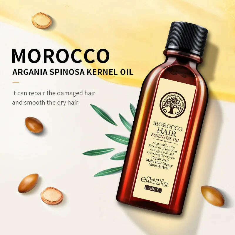 60ML Hair Care Moroccan Pure Argan Oil Hair Essential Oil for Dry Hair Types Multi-functional Hair Care Products for Woman - KIMLUD