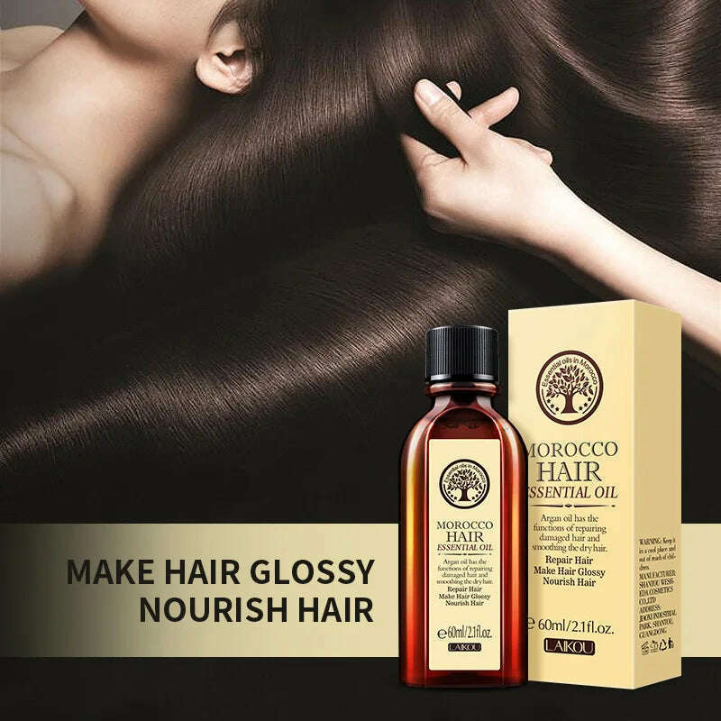 60ML Hair Care Moroccan Pure Argan Oil Hair Essential Oil for Dry Hair Types Multi-functional Hair Care Products for Woman - KIMLUD
