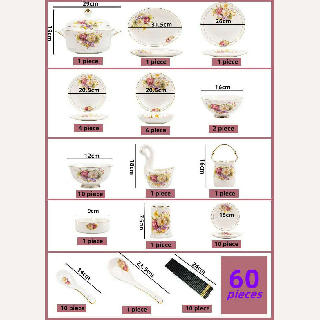 KIMLUD, 60pcs European Style Dinnerware Sets Luxury Bone China Tableware Sets Bowl Spoon Dinner Plate Set Kitchen Utensils Dinner Set, 60 pieces / CHINA, KIMLUD Womens Clothes