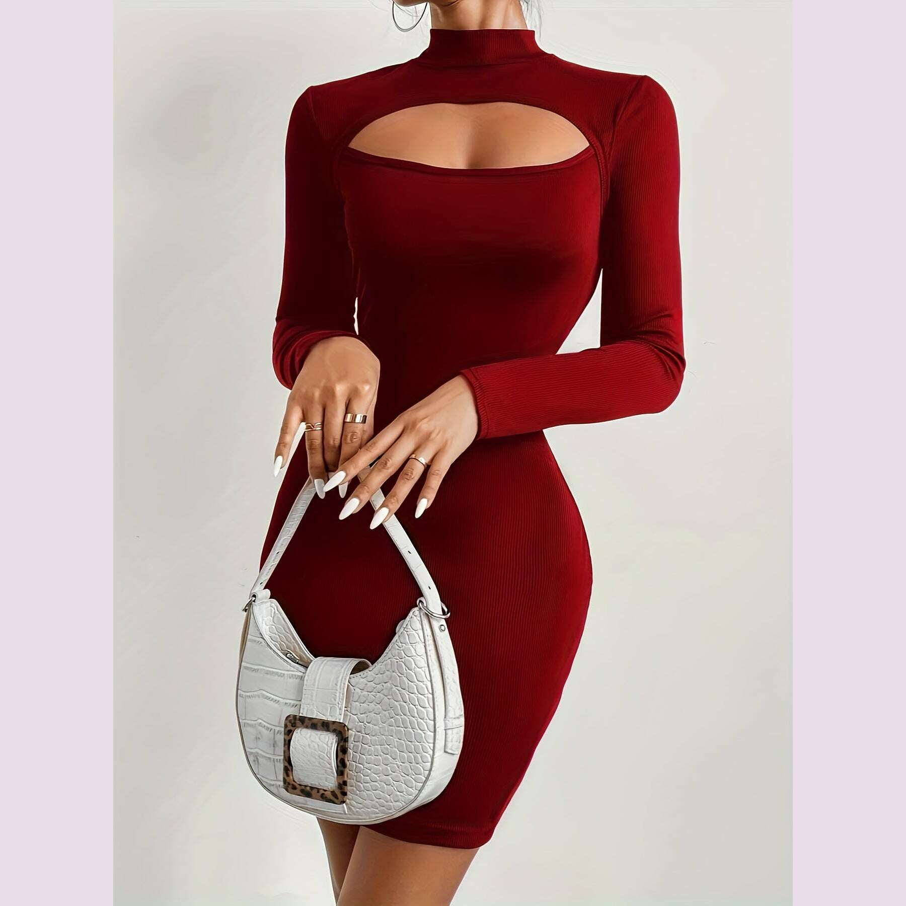 burgundy-bodycon-dress-stretchy-polyester-spandex-blend-womens-burgundy-high-neck-bodycon-dress-keyhole-cutouts-machine-washable-elegant-party-casual-dress-for-all-seasonskimlud-womens-fashion-34625927