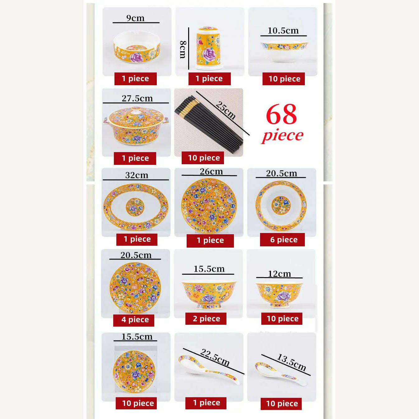KIMLUD, 68 piece Chinese High-end Bone China Dinner Set Plates Set Luxury Tableware Sets Food Bowl Sushi Dishes Chopsticks Set Spoons, tableware set 2 / CHINA, KIMLUD Womens Clothes