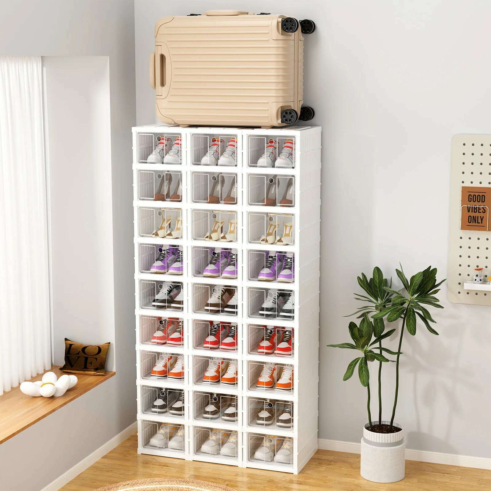 6/9 Layers Shoes Box Foldable Transparent Sneaker Shoe Storage Organizers Box Stackable Dustproof High-top Cabinet Shoe Rack She - KIMLUD