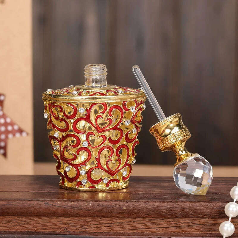 6pcs 10ml Vintage Metal Diamond Refill Perfume Bottle Arab Dubai Style Handmade Mini Empty Dropper Bottle Essential Oil Bottles - KIMLUD