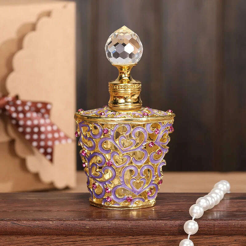 6pcs 10ml Vintage Metal Diamond Refill Perfume Bottle Arab Dubai Style Handmade Mini Empty Dropper Bottle Essential Oil Bottles - KIMLUD