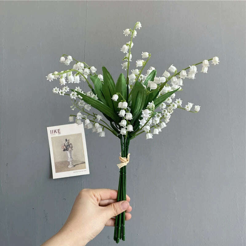 KIMLUD, 6pcs White Artificial Plastic Flower Lily of the Valley Bouquet Wedding Home Table Centerpiece Decoration Accessories Fake Plant, White, KIMLUD Women's Clothes