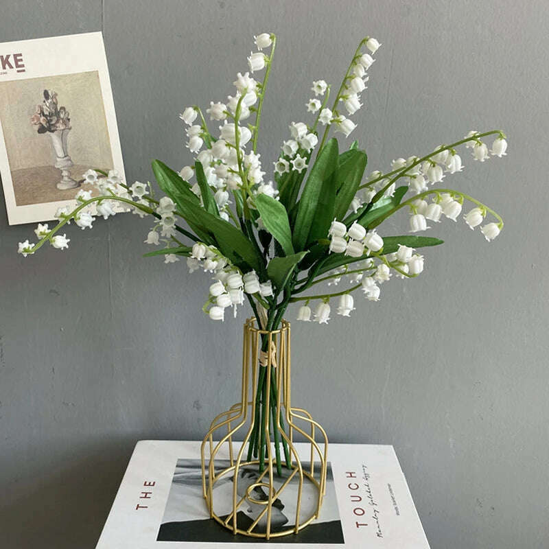 KIMLUD, 6pcs White Artificial Plastic Flower Lily of the Valley Bouquet Wedding Home Table Centerpiece Decoration Accessories Fake Plant, KIMLUD Womens Clothes