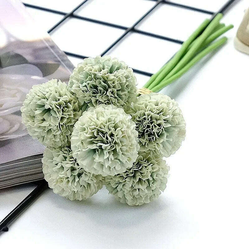 KIMLUD, 6Pcs/bundle mini chrysanthemum flower ball silk Artificial Flowers for Wedding decoration bridal flores, Light blue, KIMLUD Women's Clothes