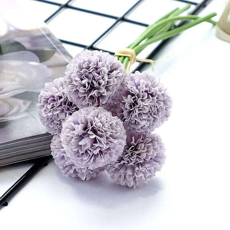KIMLUD, 6Pcs/bundle mini chrysanthemum flower ball silk Artificial Flowers for Wedding decoration bridal flores, Purple, KIMLUD Women's Clothes