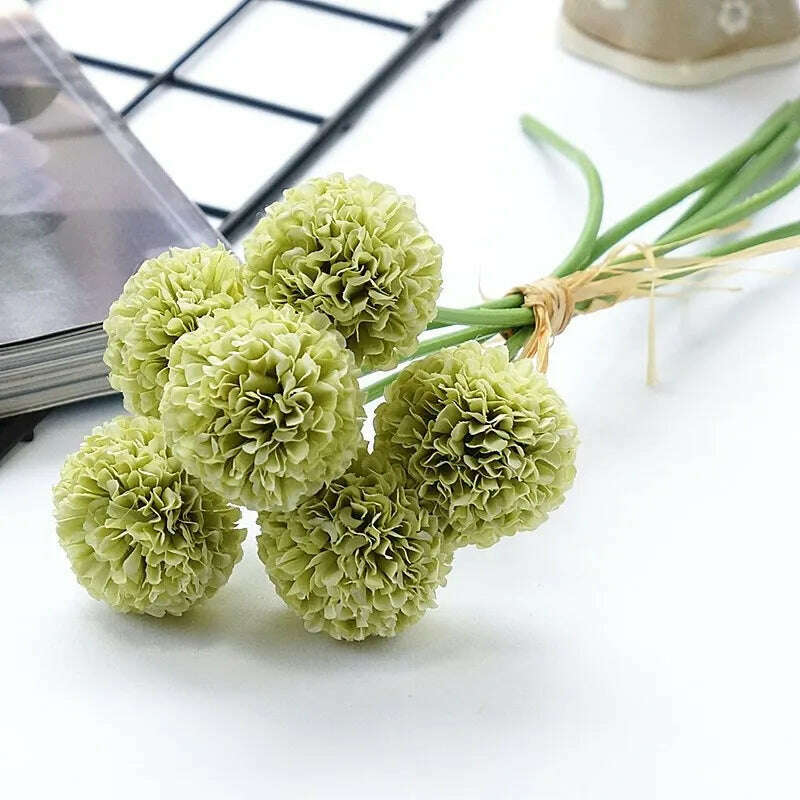 KIMLUD, 6Pcs/bundle mini chrysanthemum flower ball silk Artificial Flowers for Wedding decoration bridal flores, green, KIMLUD Womens Clothes