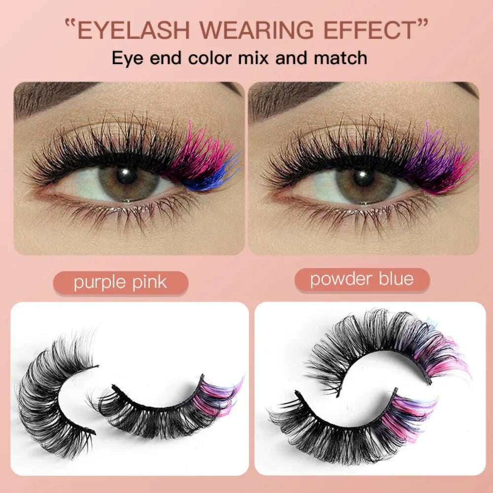KIMLUD, 7 Pairs Colorful False Eyelashes D Curl Natural Fluffy Colored Makeup Faux Eyelash Lashes extensions Russian Volumes, KIMLUD Women's Clothes