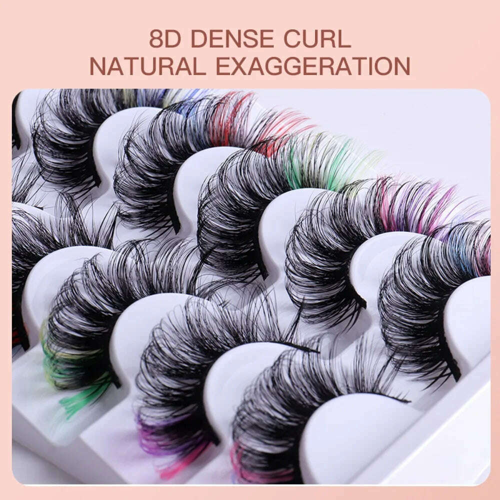 KIMLUD, 7 Pairs Colorful False Eyelashes D Curl Natural Fluffy Colored Makeup Faux Eyelash Lashes extensions Russian Volumes, KIMLUD Women's Clothes