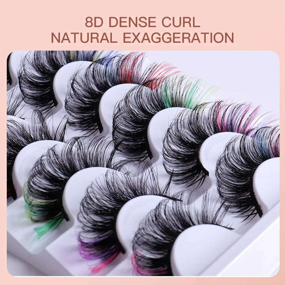 KIMLUD, 7 Pairs Colorful False Eyelashes D Curl Natural Fluffy Colored Makeup Faux Eyelash Lashes extensions Russian Volumes, KIMLUD Womens Clothes