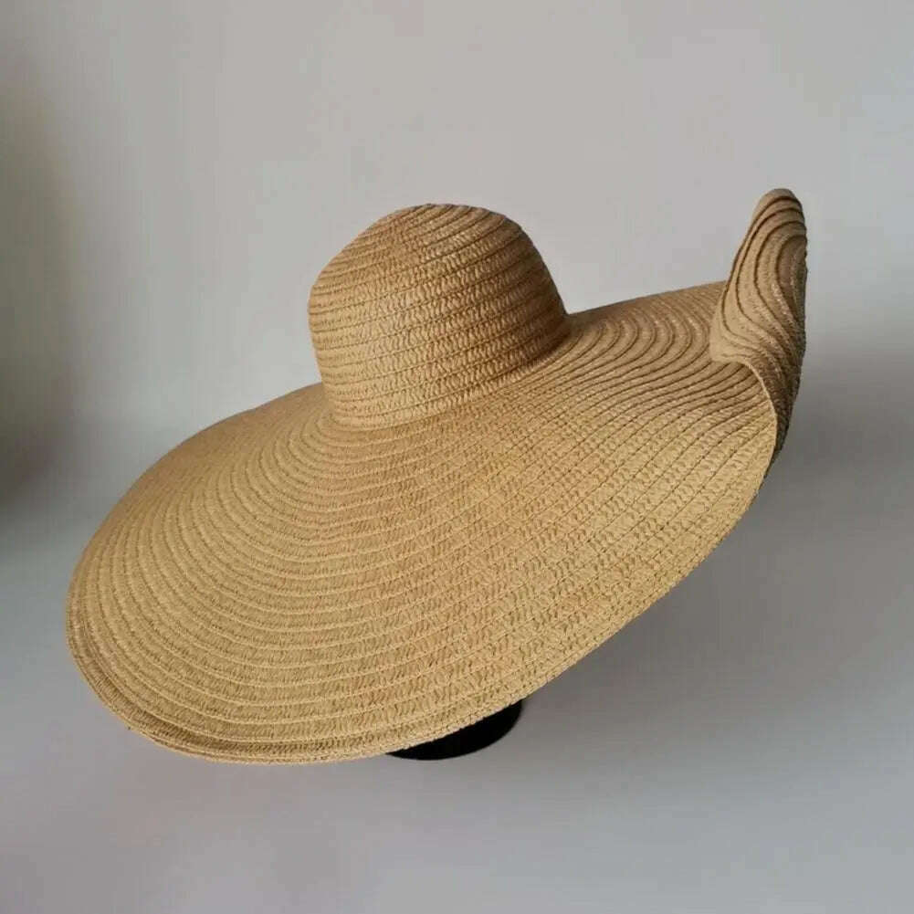 KIMLUD, 70cm Oversized Foldable Straw Hat Women Hat Super Big Wide Brim Sun Protection Summer Beach Hats Travel Vocation Ladies Cap, KIMLUD Womens Clothes