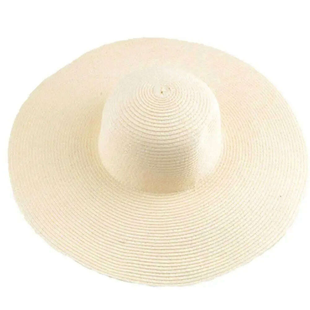 KIMLUD, 70cm Oversized Foldable Straw Hat Women Hat Super Big Wide Brim Sun Protection Summer Beach Hats Travel Vocation Ladies Cap, Beige 48cm, KIMLUD Women's Clothes