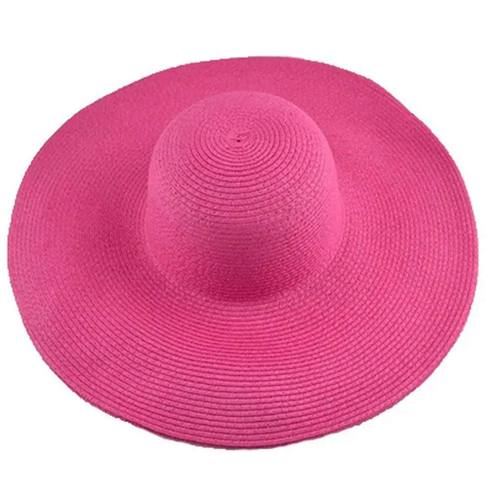 KIMLUD, 70cm Oversized Foldable Straw Hat Women Hat Super Big Wide Brim Sun Protection Summer Beach Hats Travel Vocation Ladies Cap, Rose Red 48cm, KIMLUD Women's Clothes