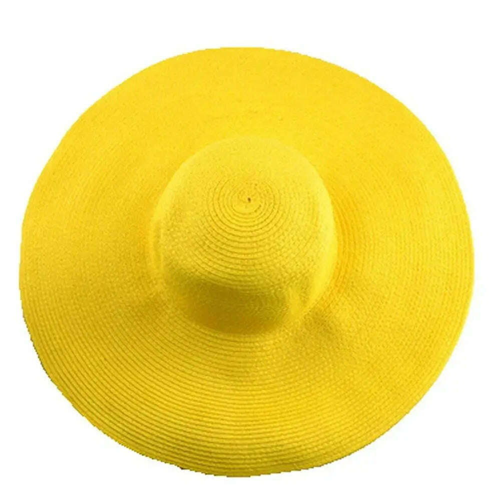 KIMLUD, 70cm Oversized Foldable Straw Hat Women Hat Super Big Wide Brim Sun Protection Summer Beach Hats Travel Vocation Ladies Cap, Yellow 48cm, KIMLUD Women's Clothes