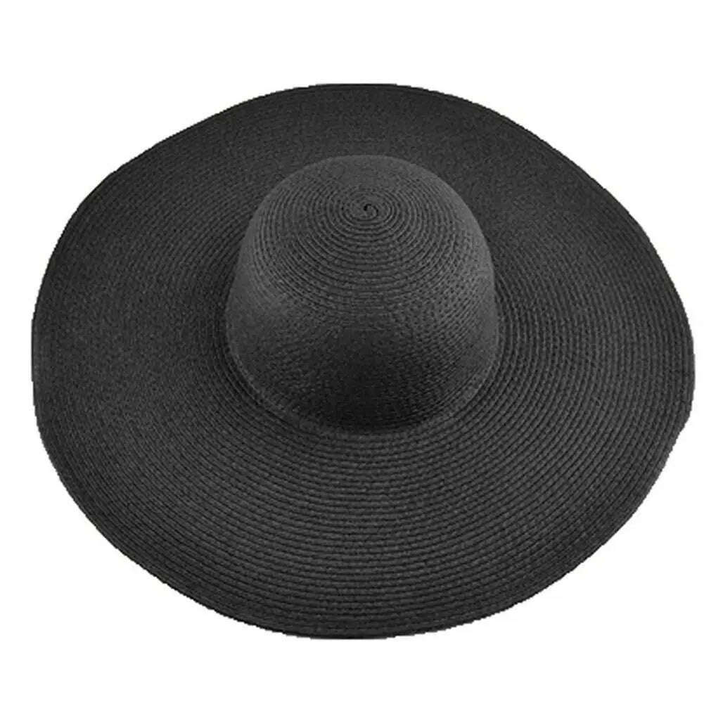 KIMLUD, 70cm Oversized Foldable Straw Hat Women Hat Super Big Wide Brim Sun Protection Summer Beach Hats Travel Vocation Ladies Cap, Black 48cm, KIMLUD Women's Clothes