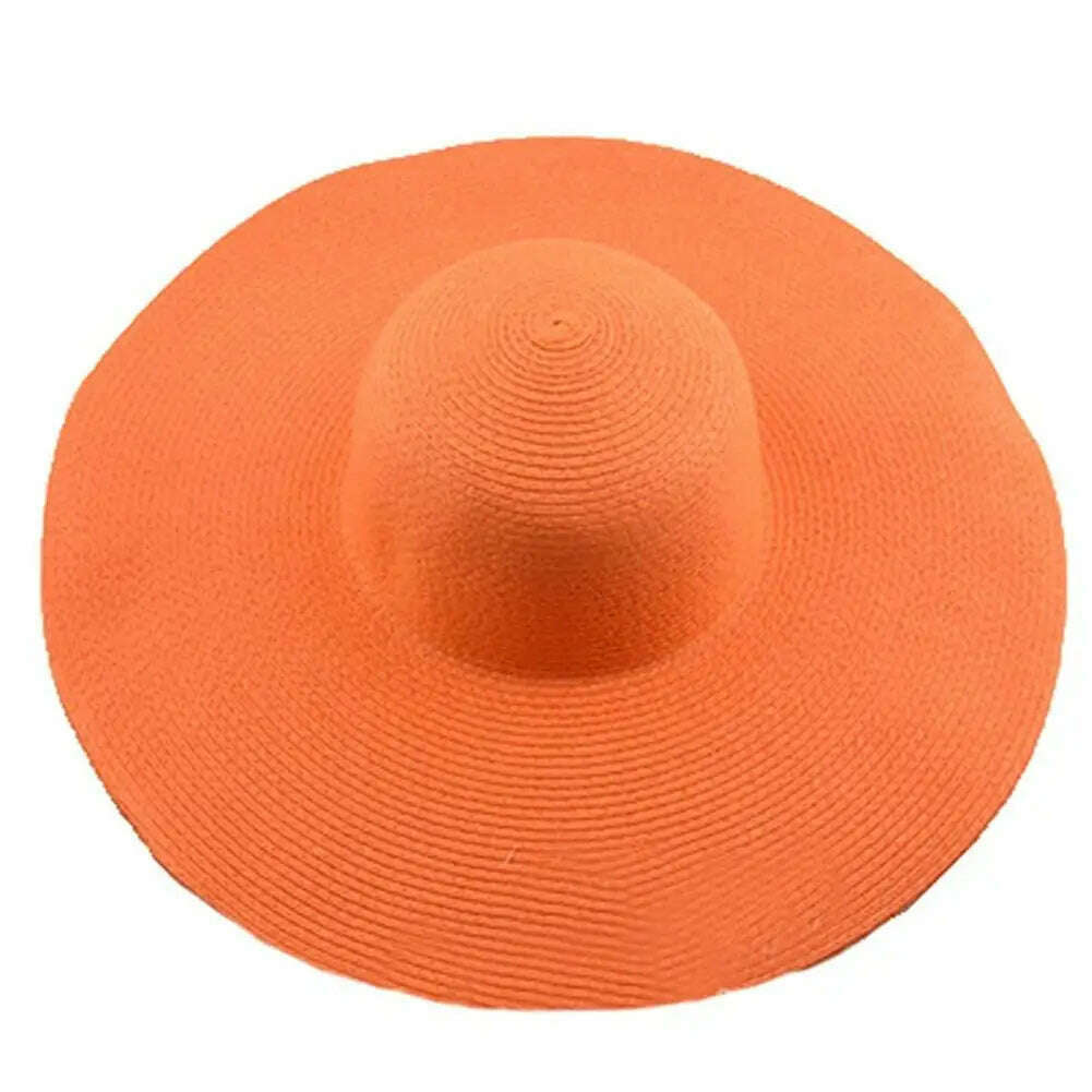 KIMLUD, 70cm Oversized Foldable Straw Hat Women Hat Super Big Wide Brim Sun Protection Summer Beach Hats Travel Vocation Ladies Cap, Orange 48cm, KIMLUD Women's Clothes