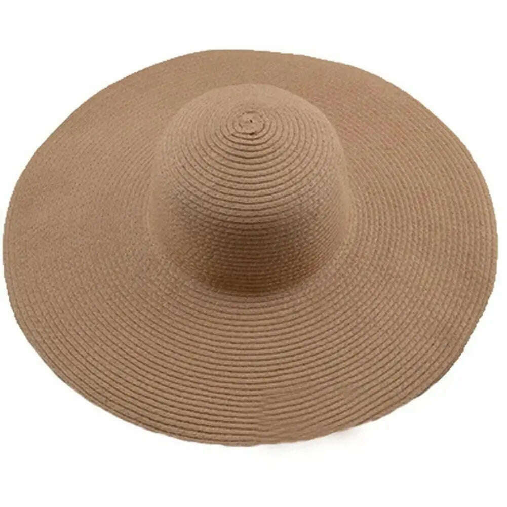 KIMLUD, 70cm Oversized Foldable Straw Hat Women Hat Super Big Wide Brim Sun Protection Summer Beach Hats Travel Vocation Ladies Cap, Khaki 48cm, KIMLUD Women's Clothes