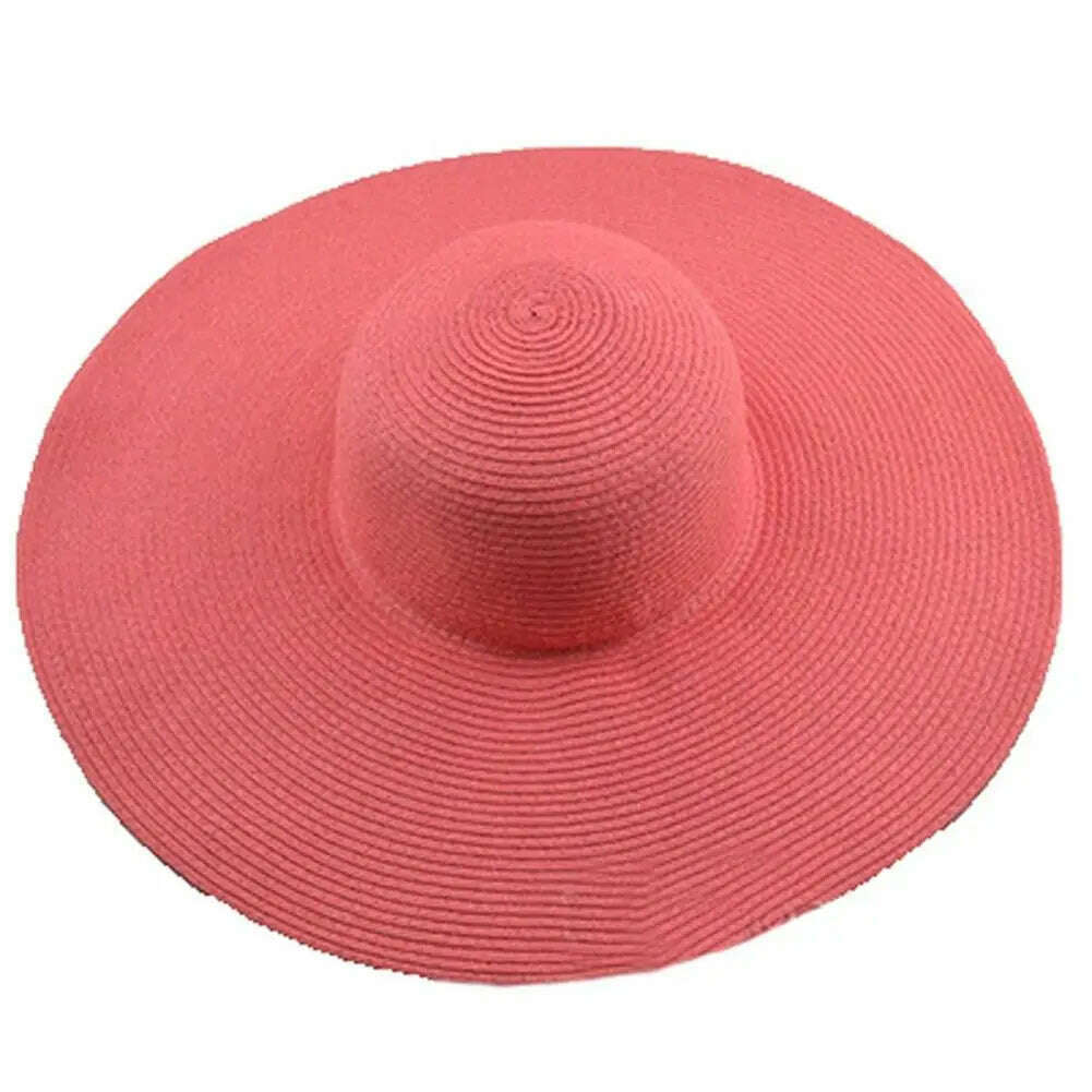 KIMLUD, 70cm Oversized Foldable Straw Hat Women Hat Super Big Wide Brim Sun Protection Summer Beach Hats Travel Vocation Ladies Cap, Watermelon 48cm, KIMLUD Women's Clothes