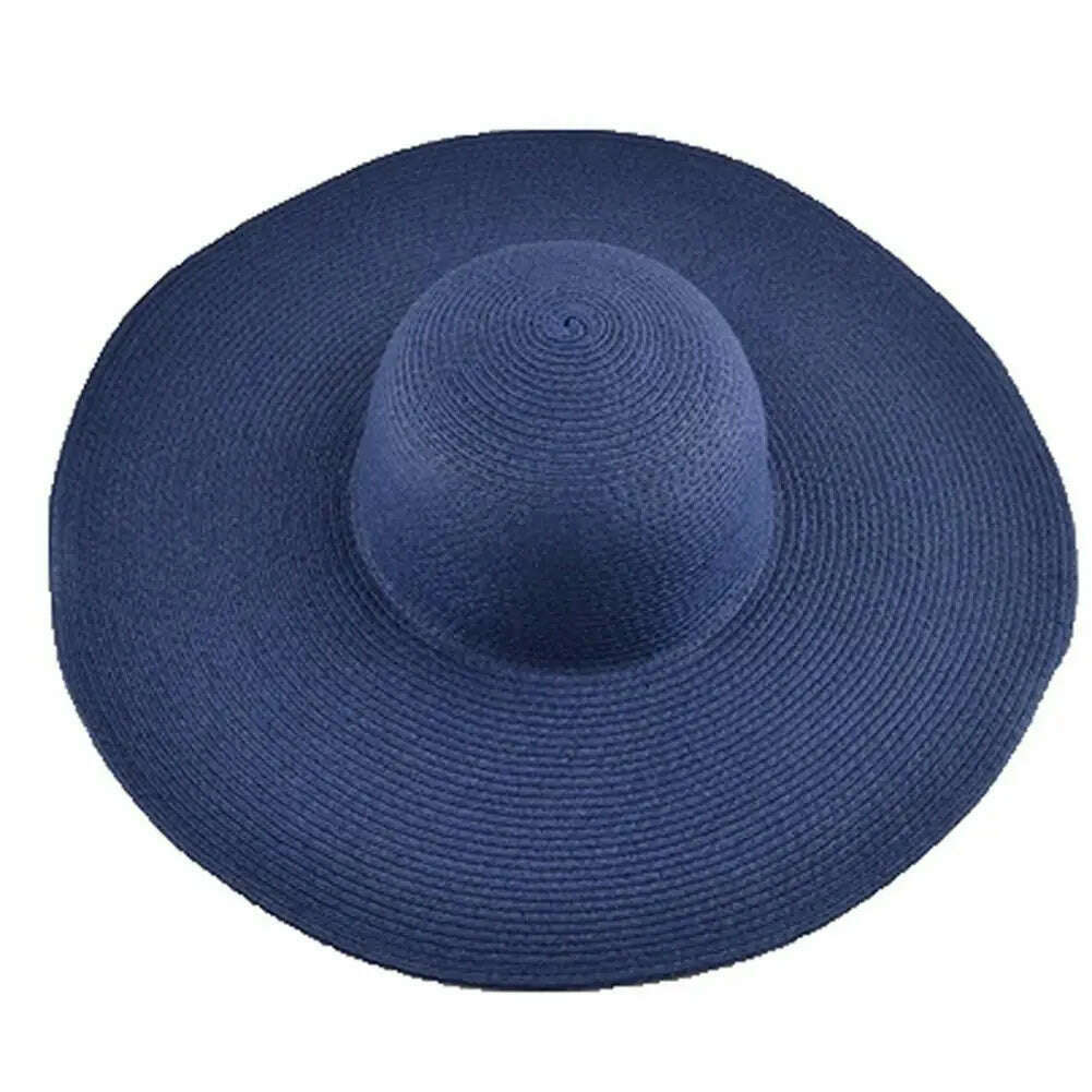 KIMLUD, 70cm Oversized Foldable Straw Hat Women Hat Super Big Wide Brim Sun Protection Summer Beach Hats Travel Vocation Ladies Cap, Navy Blue 48cm, KIMLUD Women's Clothes