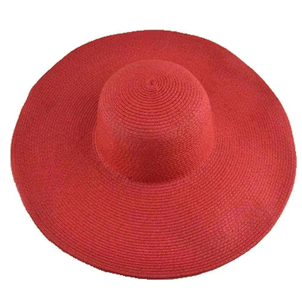 KIMLUD, 70cm Oversized Foldable Straw Hat Women Hat Super Big Wide Brim Sun Protection Summer Beach Hats Travel Vocation Ladies Cap, Red 48cm, KIMLUD Women's Clothes