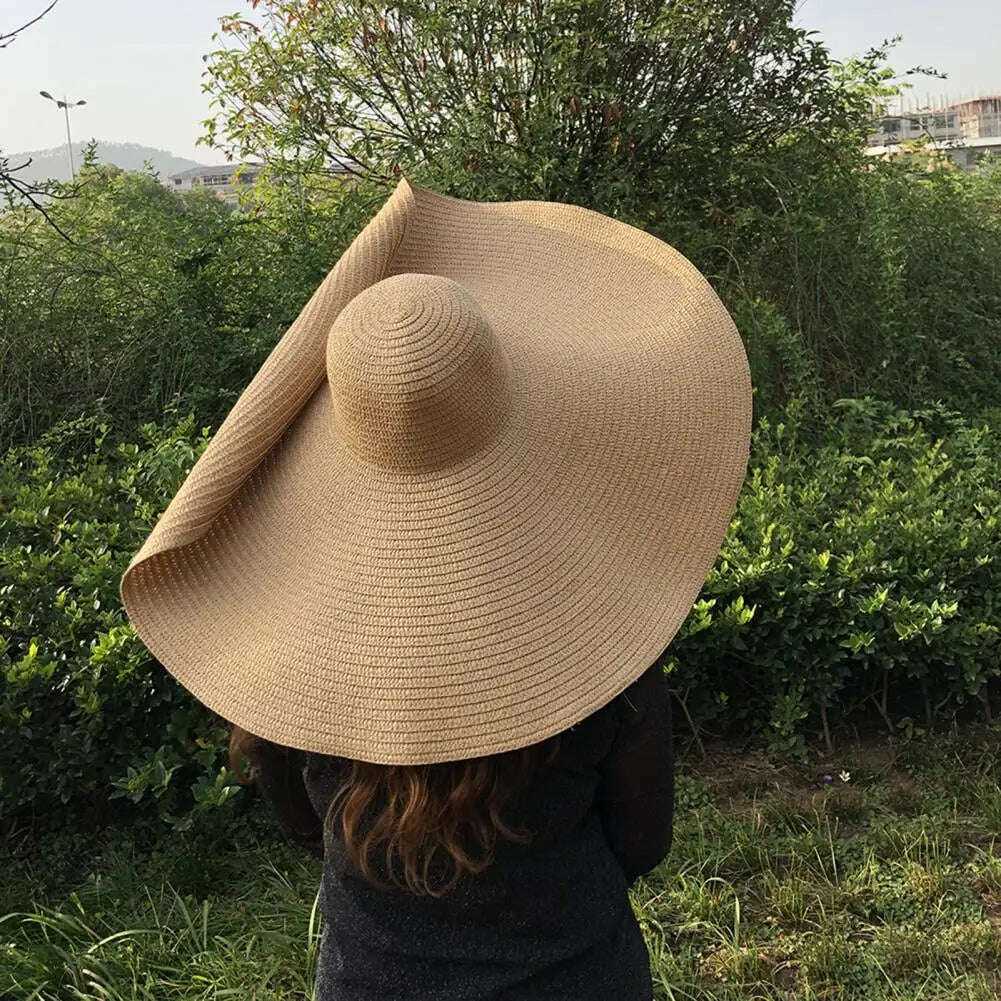 KIMLUD, 70cm Oversized Foldable Straw Hat Women Hat Super Big Wide Brim Sun Protection Summer Beach Hats Travel Vocation Ladies Cap, KIMLUD Womens Clothes