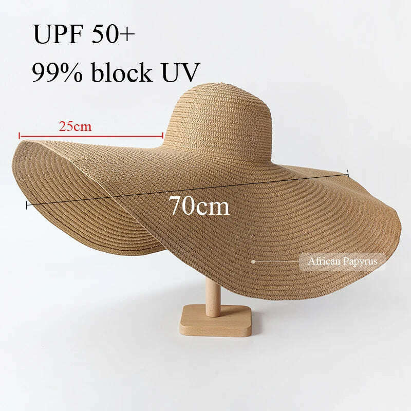 KIMLUD, 70cm Oversized  Wide Brim Sun Hat Travel  Large UV Protection Beach Straw Hats Women's Summer Floppy Foldable Chapeaux Wholesale, KIMLUD Womens Clothes