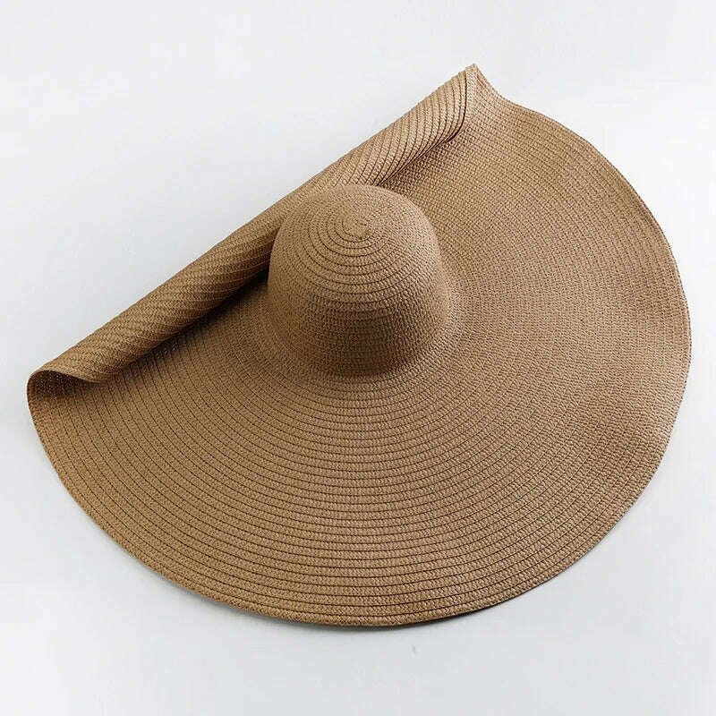 KIMLUD, 70cm Oversized  Wide Brim Sun Hat Travel  Large UV Protection Beach Straw Hats Women's Summer Floppy Foldable Chapeaux Wholesale, khaki / 54-57cm, KIMLUD Womens Clothes