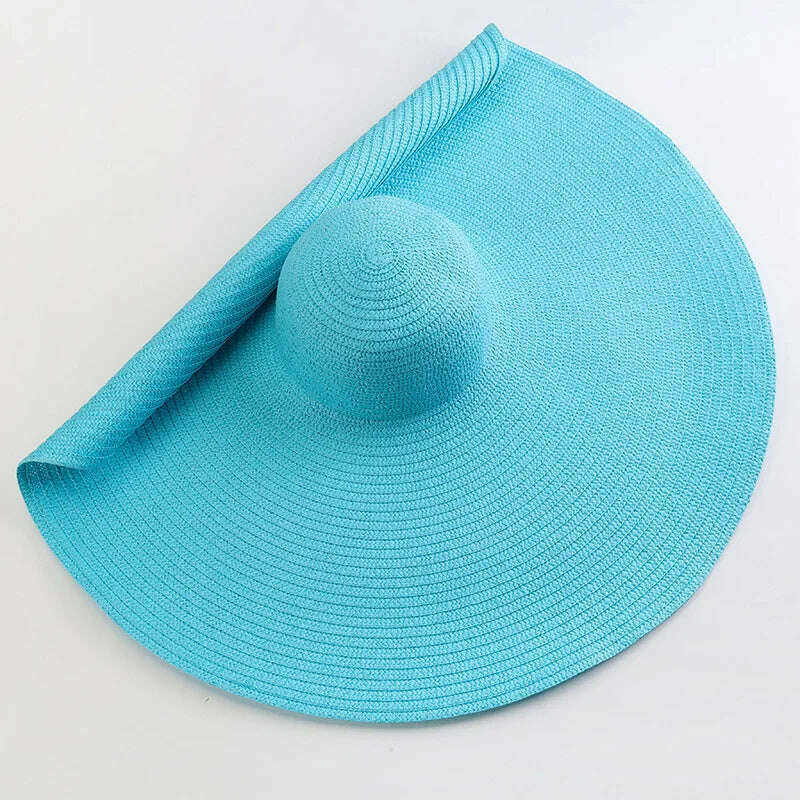 KIMLUD, 70cm Oversized  Wide Brim Sun Hat Travel  Large UV Protection Beach Straw Hats Women's Summer Floppy Foldable Chapeaux Wholesale, blue / 54-57cm, KIMLUD Womens Clothes