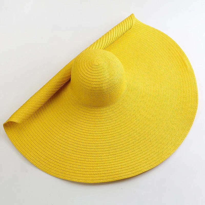 KIMLUD, 70cm Oversized  Wide Brim Sun Hat Travel  Large UV Protection Beach Straw Hats Women's Summer Floppy Foldable Chapeaux Wholesale, yellow / 54-57cm, KIMLUD Womens Clothes
