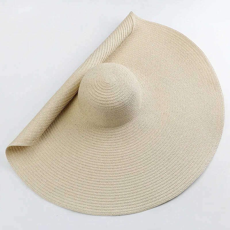 KIMLUD, 70cm Oversized  Wide Brim Sun Hat Travel  Large UV Protection Beach Straw Hats Women's Summer Floppy Foldable Chapeaux Wholesale, beige / 54-57cm, KIMLUD Womens Clothes