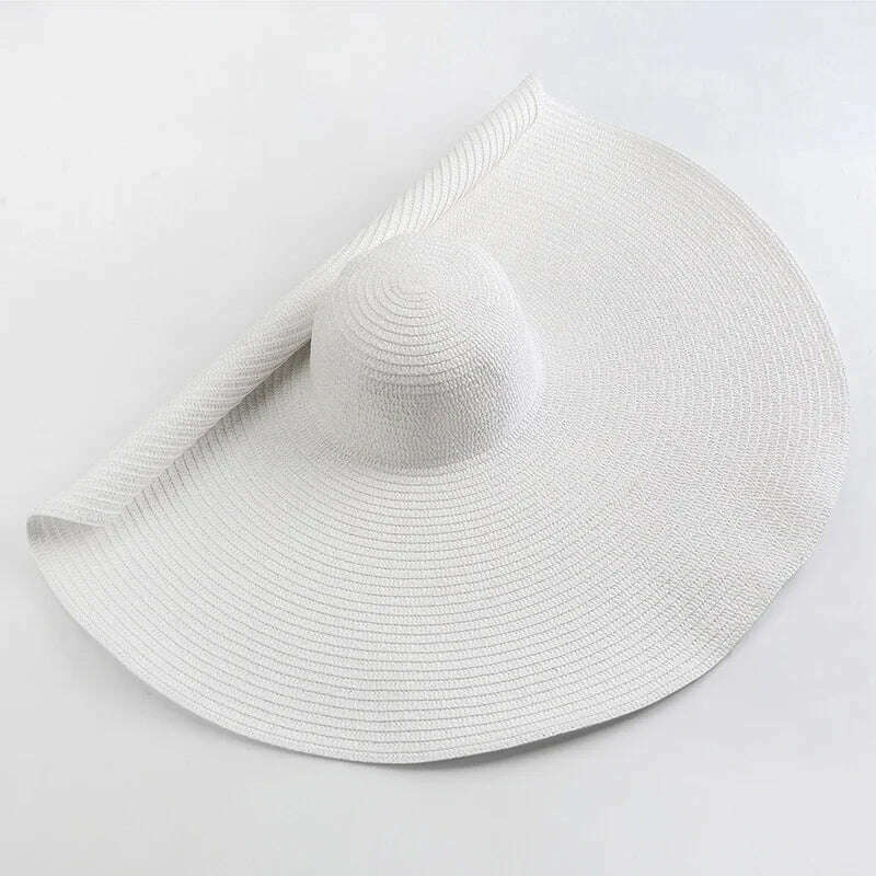 KIMLUD, 70cm Oversized  Wide Brim Sun Hat Travel  Large UV Protection Beach Straw Hats Women's Summer Floppy Foldable Chapeaux Wholesale, white / 54-57cm, KIMLUD Womens Clothes
