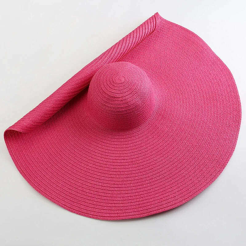 KIMLUD, 70cm Oversized  Wide Brim Sun Hat Travel  Large UV Protection Beach Straw Hats Women's Summer Floppy Foldable Chapeaux Wholesale, hot pink / 54-57cm, KIMLUD Womens Clothes