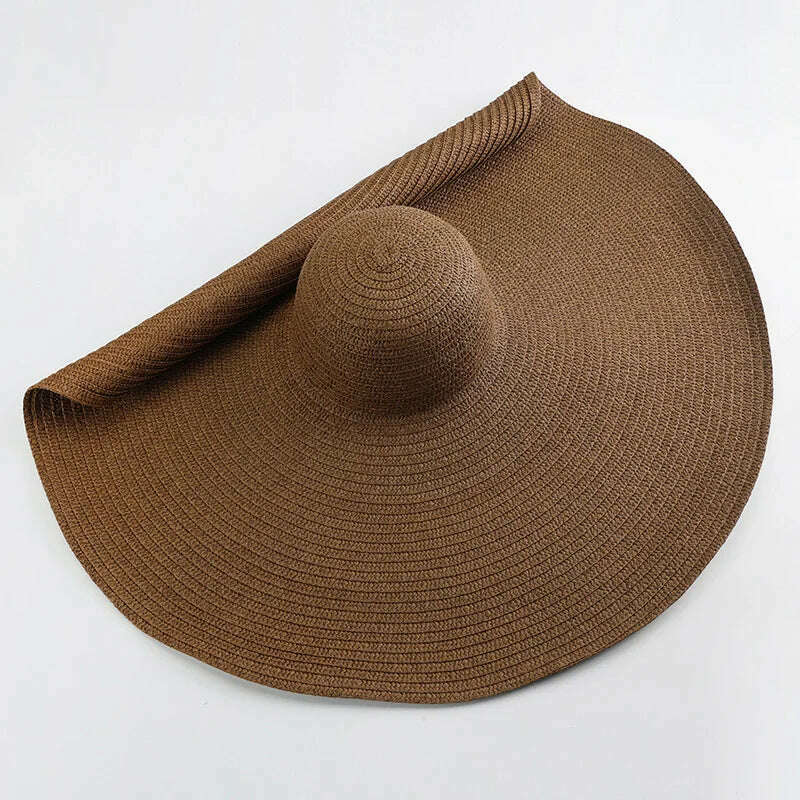 KIMLUD, 70cm Oversized  Wide Brim Sun Hat Travel  Large UV Protection Beach Straw Hats Women's Summer Floppy Foldable Chapeaux Wholesale, brown / 54-57cm, KIMLUD Womens Clothes