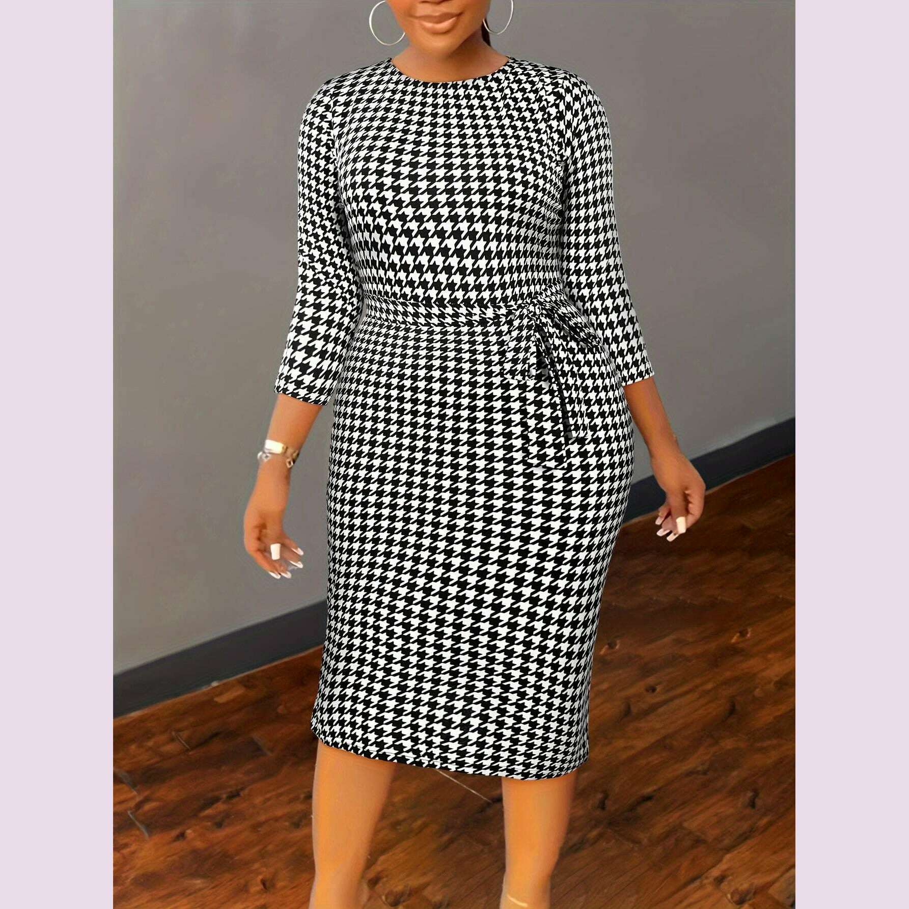 plus-size-houndstooth-glamour-dress---flattering-34-sleeves-bodycon-fit-with-belted-waist---perfect-for-spring-fall---curvy-womens-fashion-essentialkimlud-womens-fashion-34625619