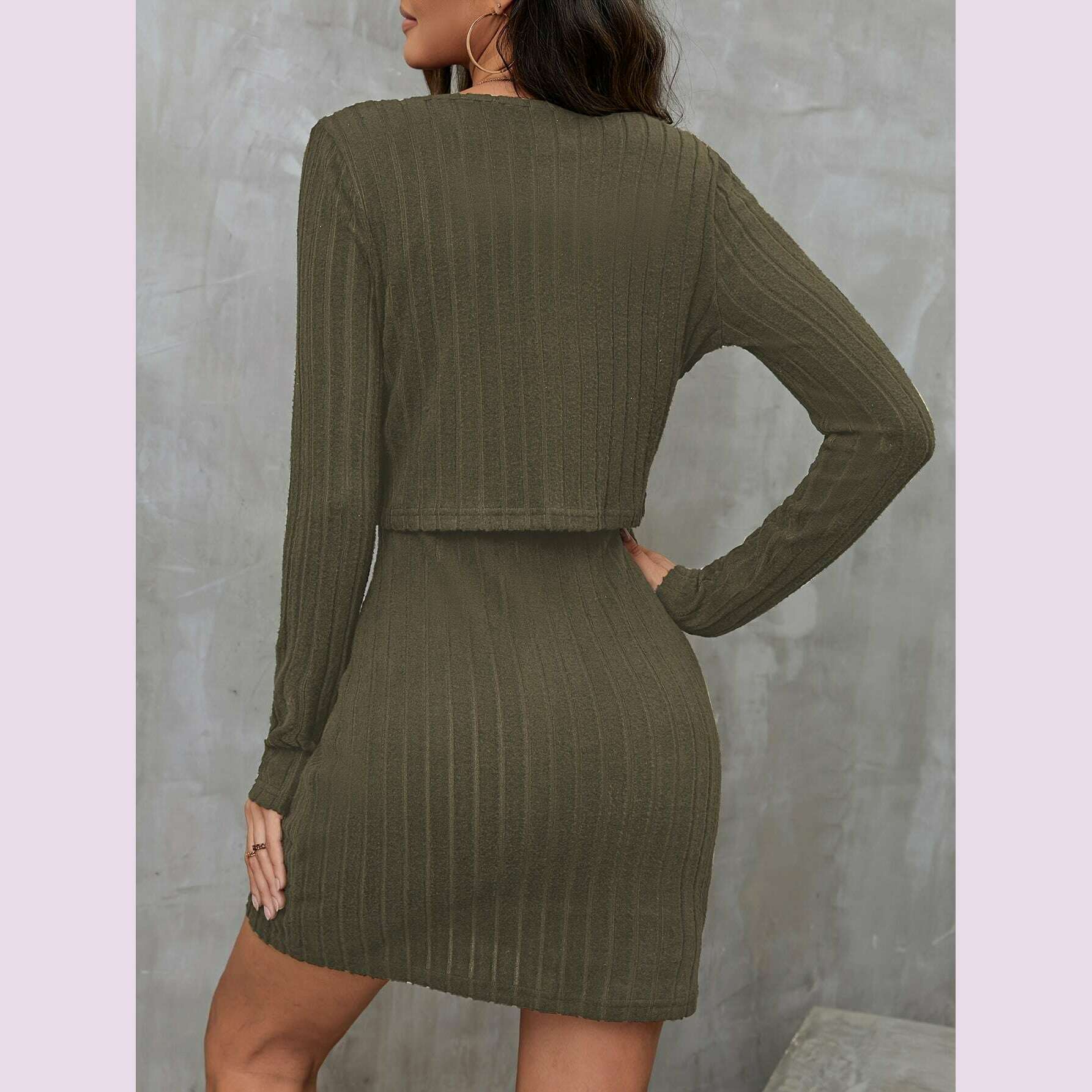 two-piece-set-long-sleeve-ribbed-solid-button-front-cardigan-spaghetti-strap-bodycon-dress-outfits-for-womenkimlud-womens-fashion-34625886