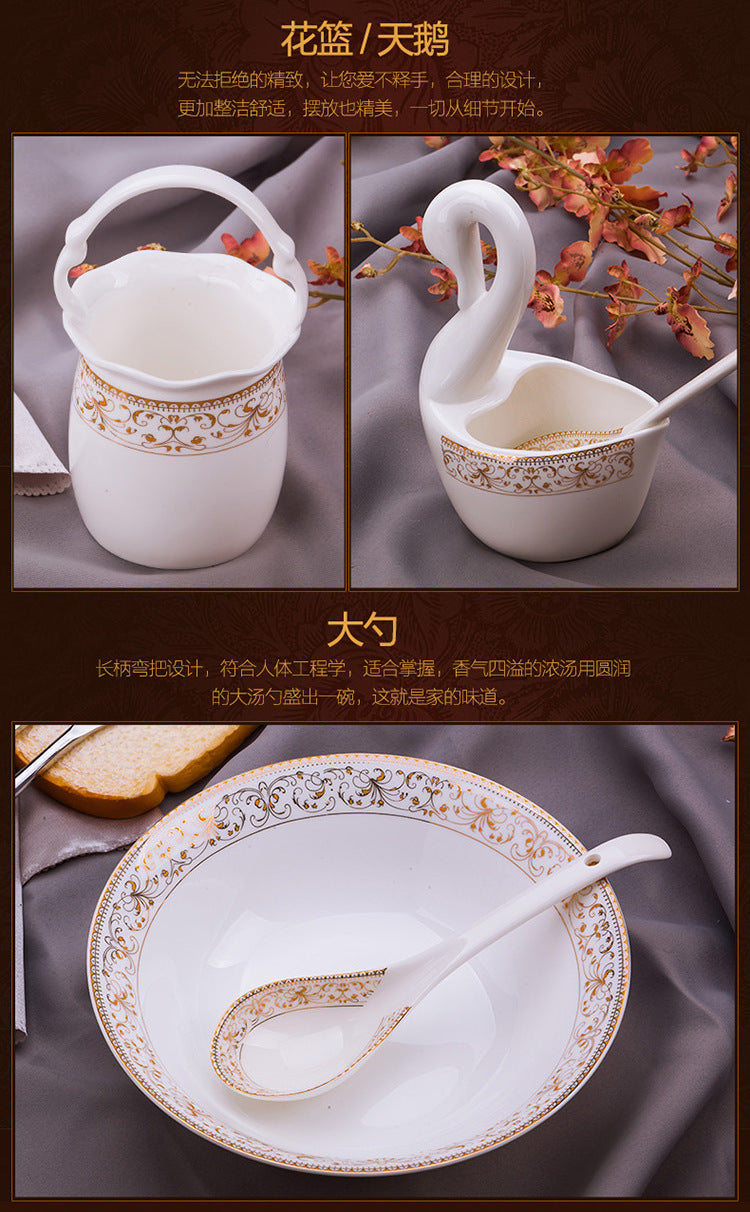 Porcelain Dinner Set Bone China Tableware Ceramic Dish Ensemble Dinnerware Collection Elegant Diner Service Kit