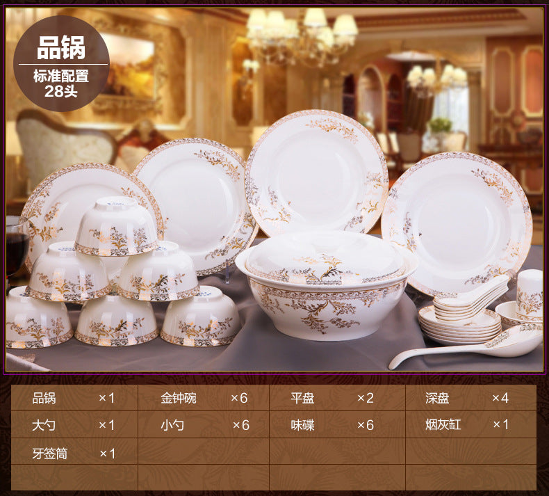 Porcelain Dinner Set Bone China Tableware Ceramic Dish Ensemble Dinnerware Collection Elegant Diner Service Kit