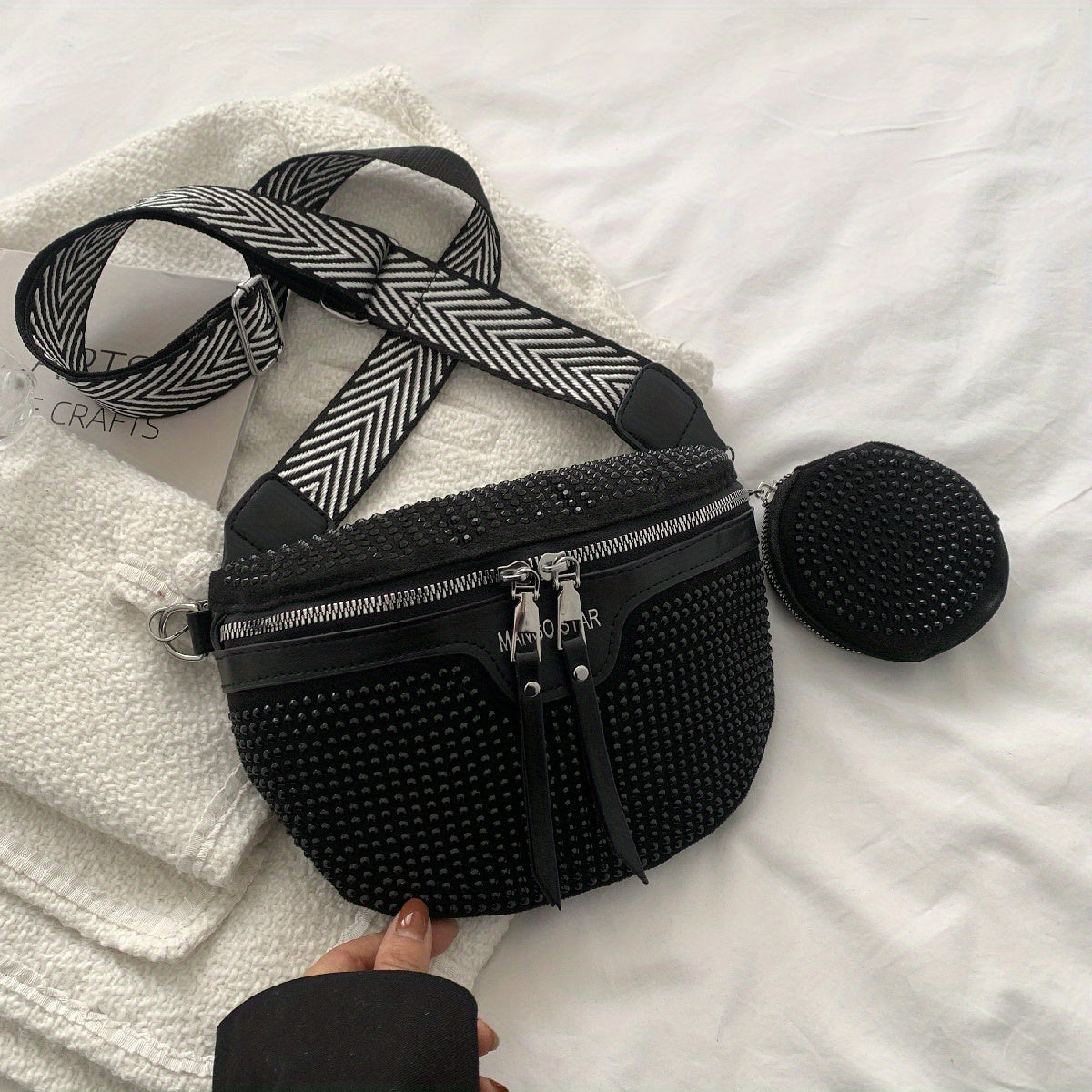 KIMLUD, Rhinestone Waist Bag With Coin Purse, Fashion Crossbody Bag, Women's Glitter Chest Bag for Carnaval Music Festival, KIMLUD Womens Clothes