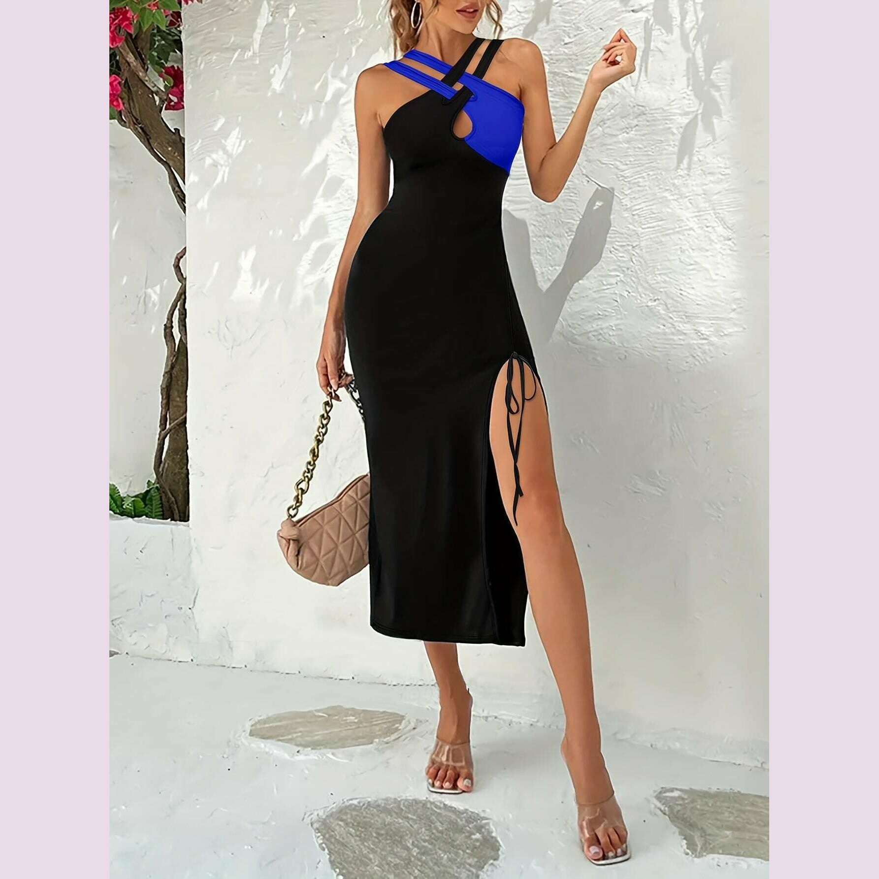 stunning-color-block-split-thigh-halter-neck-bodycon-dress---elegant-sleeveless-crisscross-front-micro-elastic-polyester-machine-washable-summer-essential---customized-fit-no-sheer-no-printingkimlud-womens-fashion-34625865
