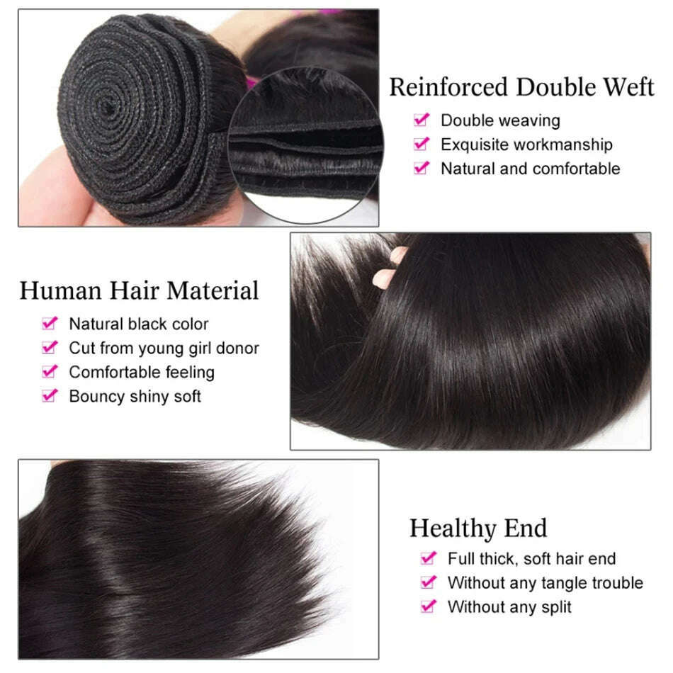 KIMLUD, 8-32 Inch Bone Straight Human Hair Weave Bundles 12 A Brazilian Natural Color 100% Remy Human Hair Extension 1 3 4 Bundles Weft, KIMLUD Womens Clothes