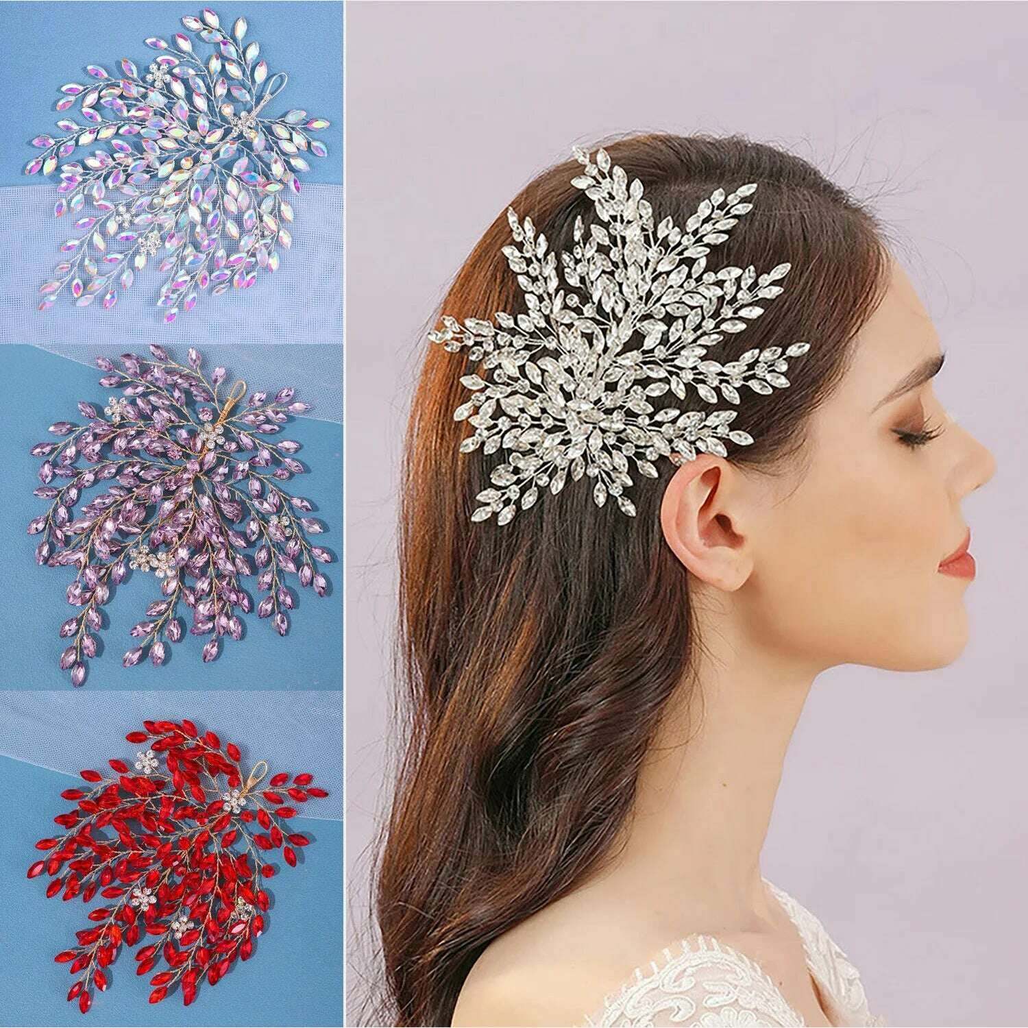 KIMLUD, 8 colors Luxury Crystal Rhinestone Alloy Wedding Headband Vintage Bridal Headdress Accessories Handmade Party Headpiece, KIMLUD Womens Clothes