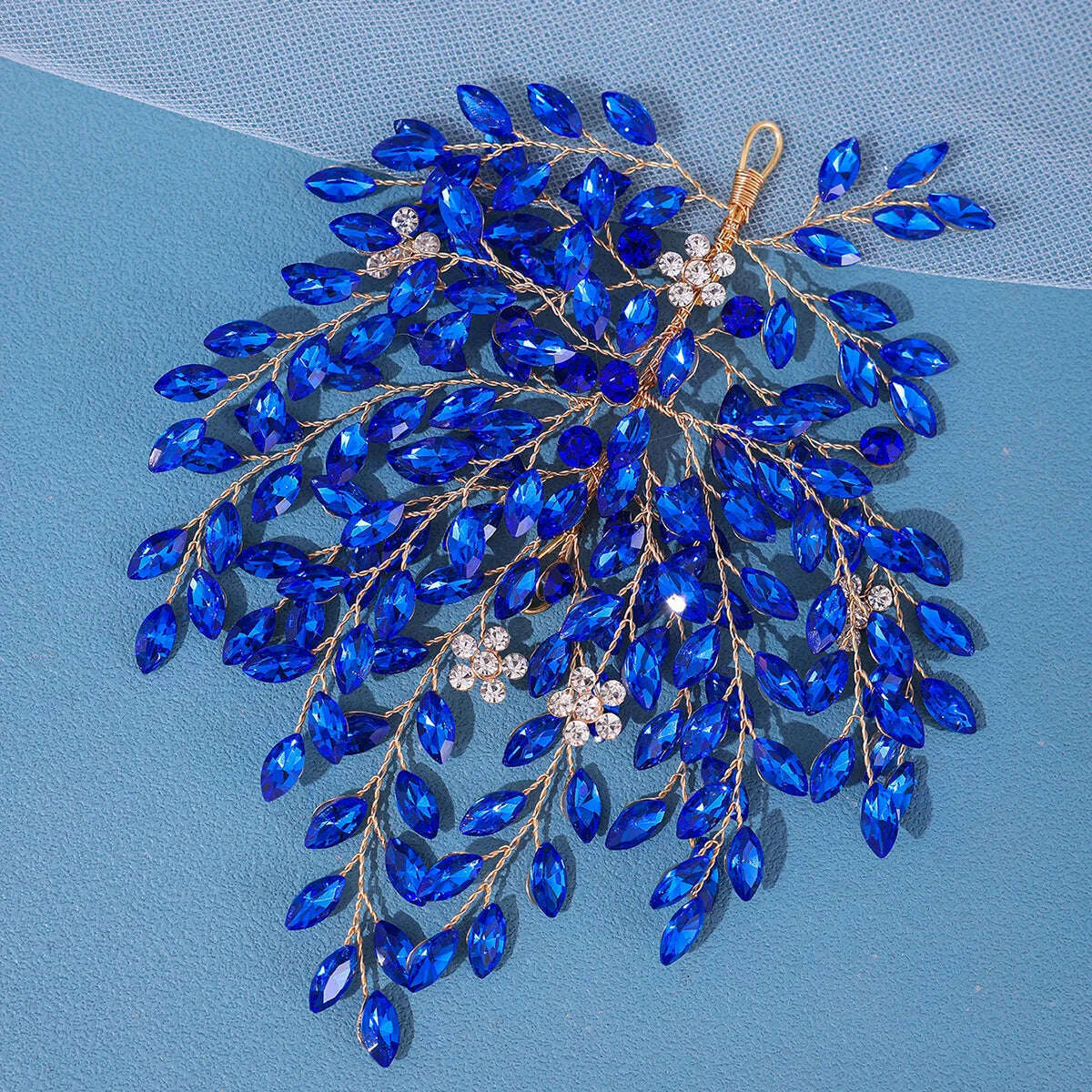 KIMLUD, 8 colors Luxury Crystal Rhinestone Alloy Wedding Headband Vintage Bridal Headdress Accessories Handmade Party Headpiece, Blue, KIMLUD Womens Clothes